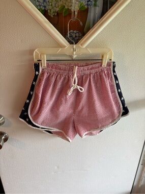 Lauren James Red and White Seersucker Shorts with Blue Star Side Panels
